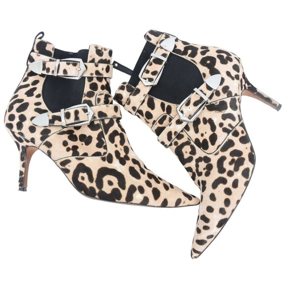Linea Paolo Nikita II Genuine Calf Hair Leopard Buckled Ankle Bootie Women 11M - Picture 3 of 9